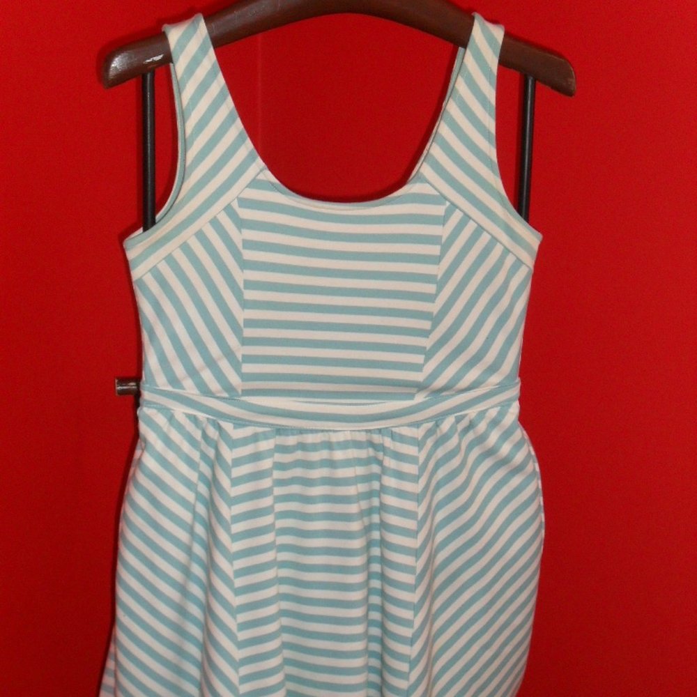 Blue and white striped dress